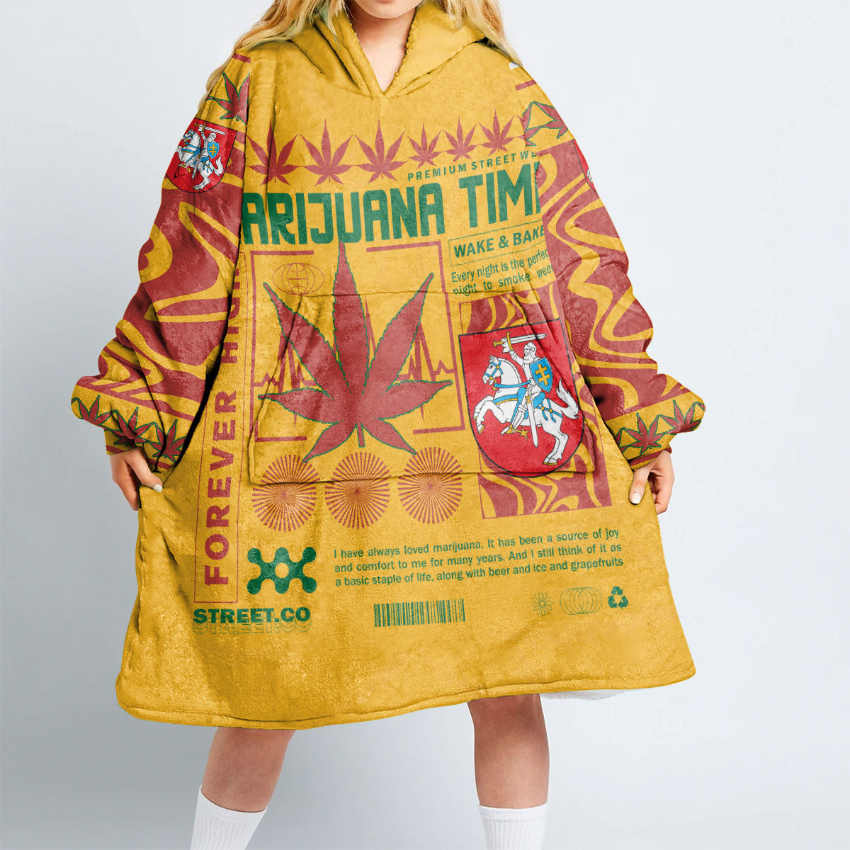 Lithuania Snug Hoodie Flag & Coat Of Arms Marijuanas Style