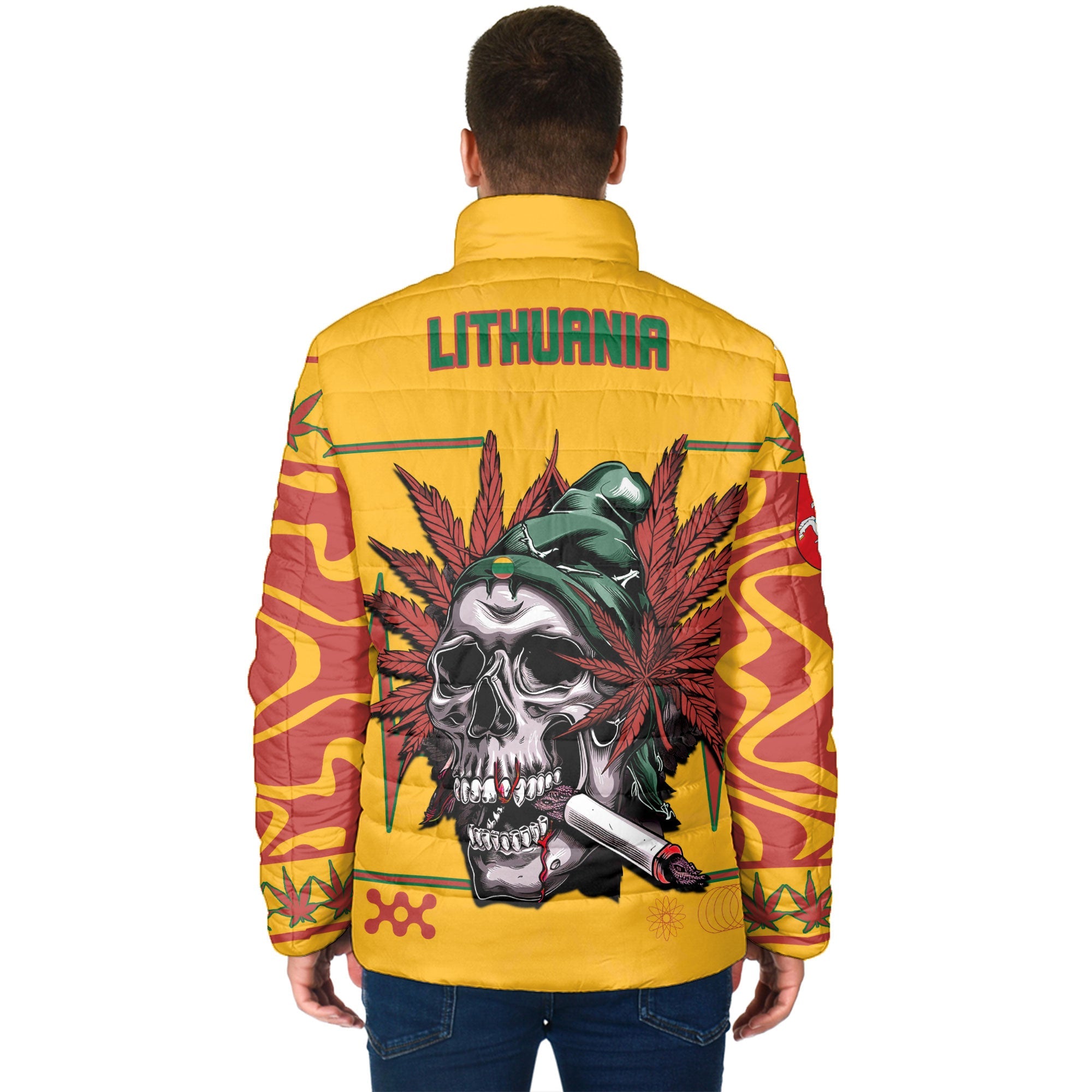 Lithuania Men Padded Jacket Flag & Coat Of Arms Marijuanas Style