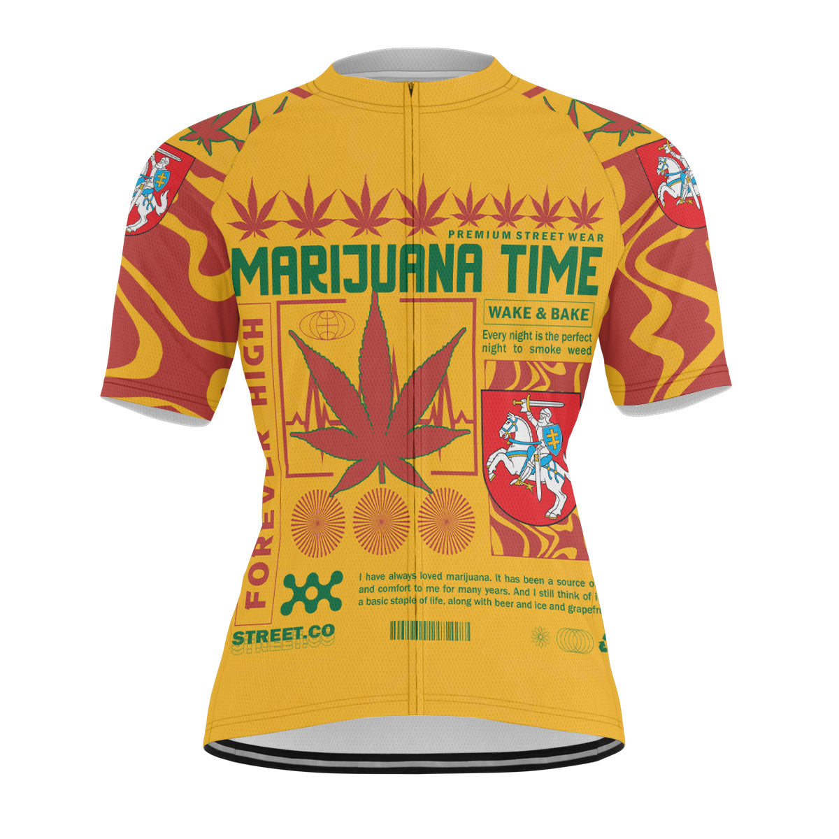 Lithuania Men's Cycling Jersey Flag & Coat Of Arms Marijuanas Style