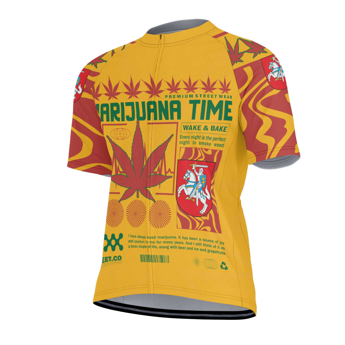 Lithuania Men's Cycling Jersey Flag & Coat Of Arms Marijuanas Style