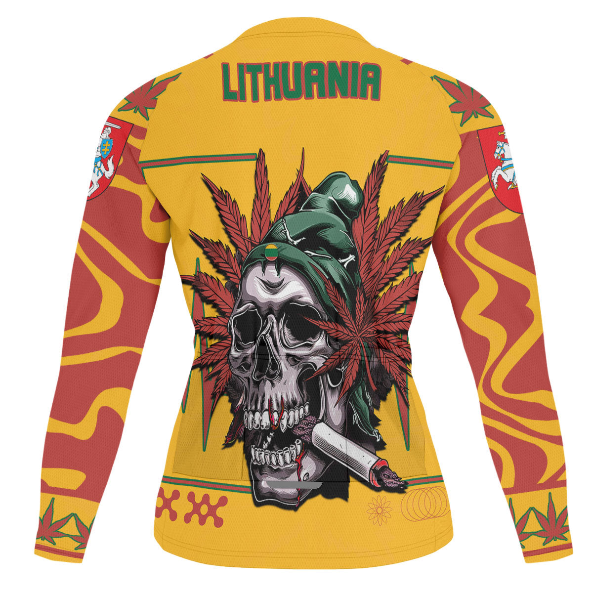 Lithuania Men's Cycling Jersey Long Sleeve Flag & Coat Of Arms Marijuanas Style