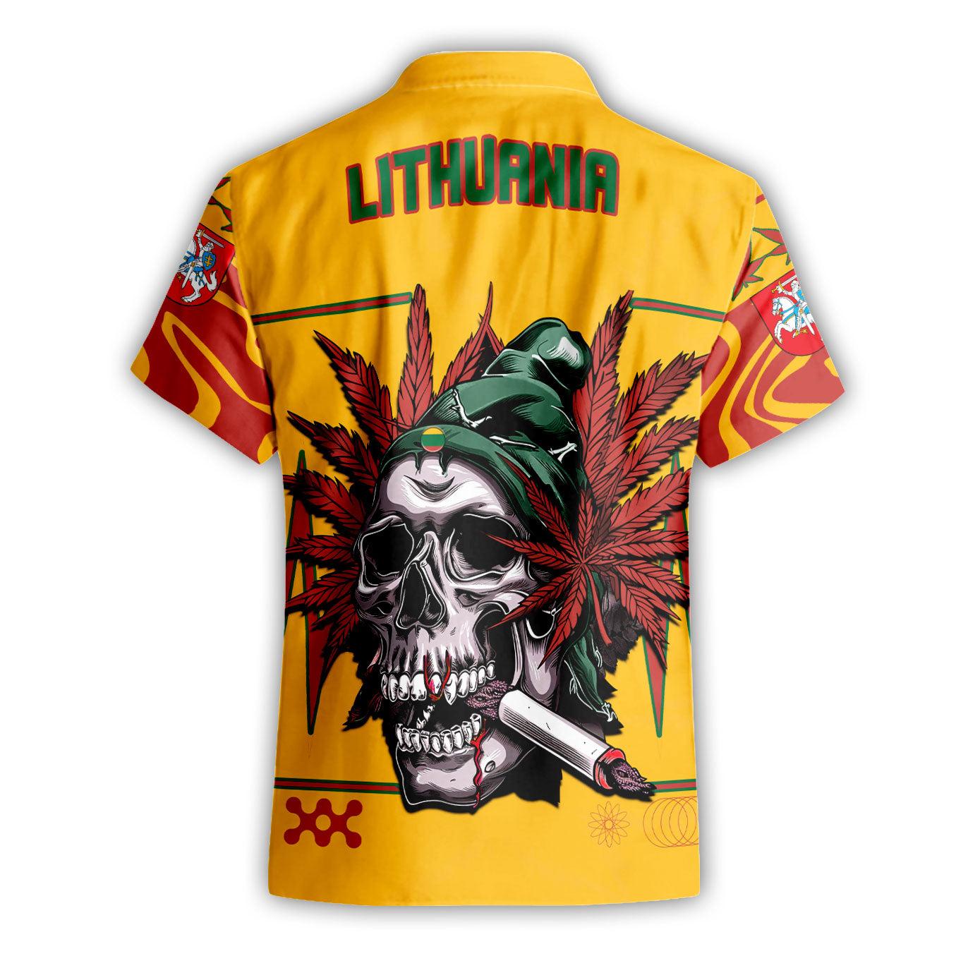 Lithuania Short Sleeve Shirt Flag & Coat Of Arms Marijuanas Style