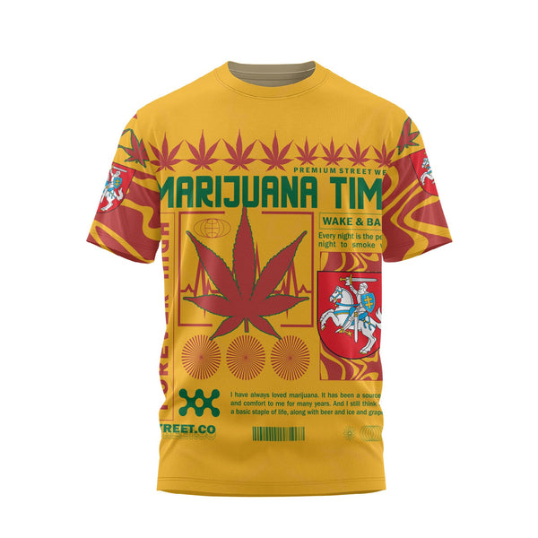 Lithuania T Shirt Flag & Coat Of Arms Marijuanas Style