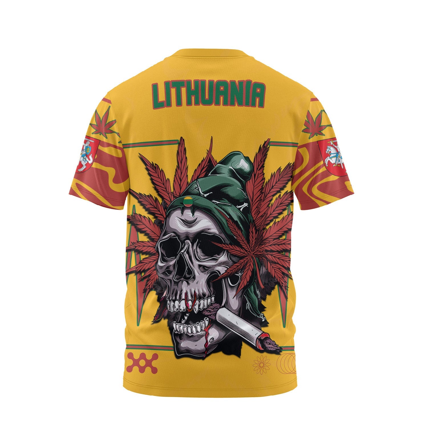 Lithuania T Shirt Flag & Coat Of Arms Marijuanas Style