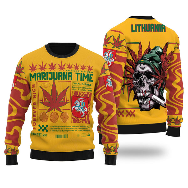 Lithuania Ugly Sweater Flag & Coat Of Arms Marijuanas Style