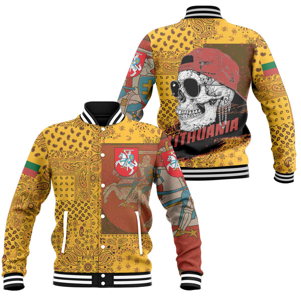 Lithuania Baseball Jacket Paisley Flag And Skull Style 1