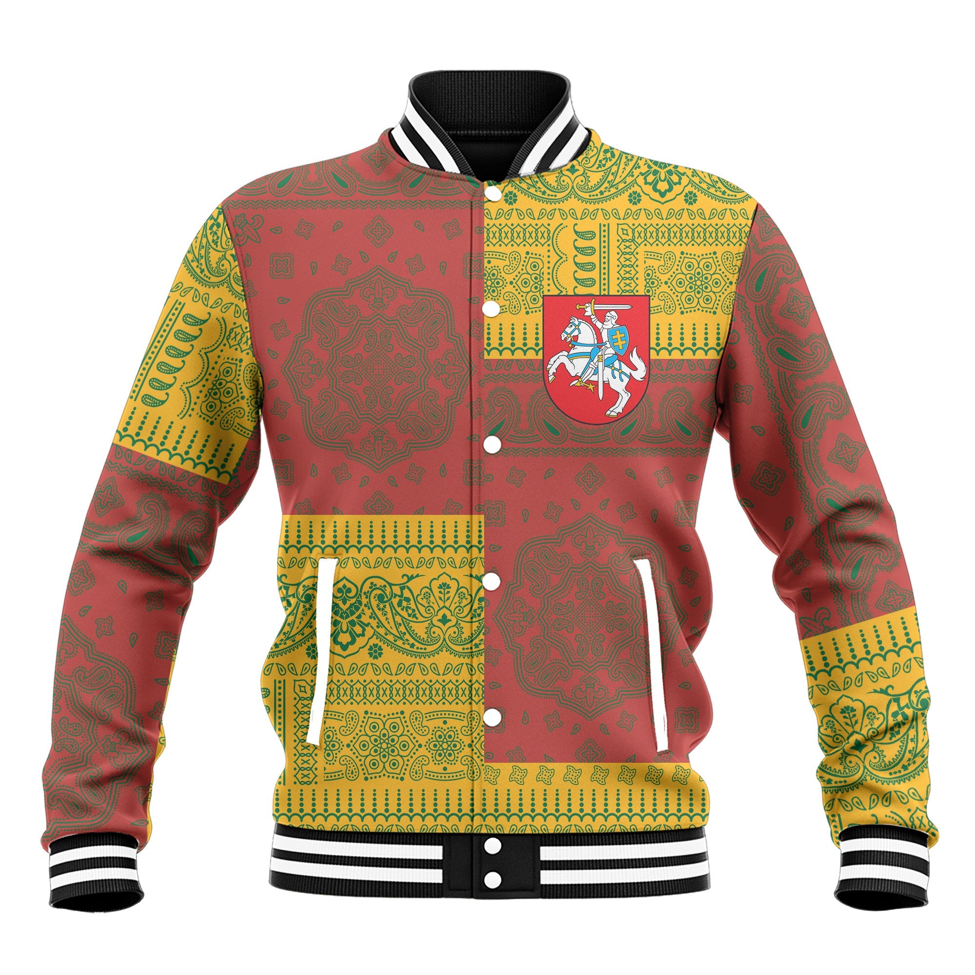 Lithuania Baseball Jacket Flag And Paisley Basic Style 2