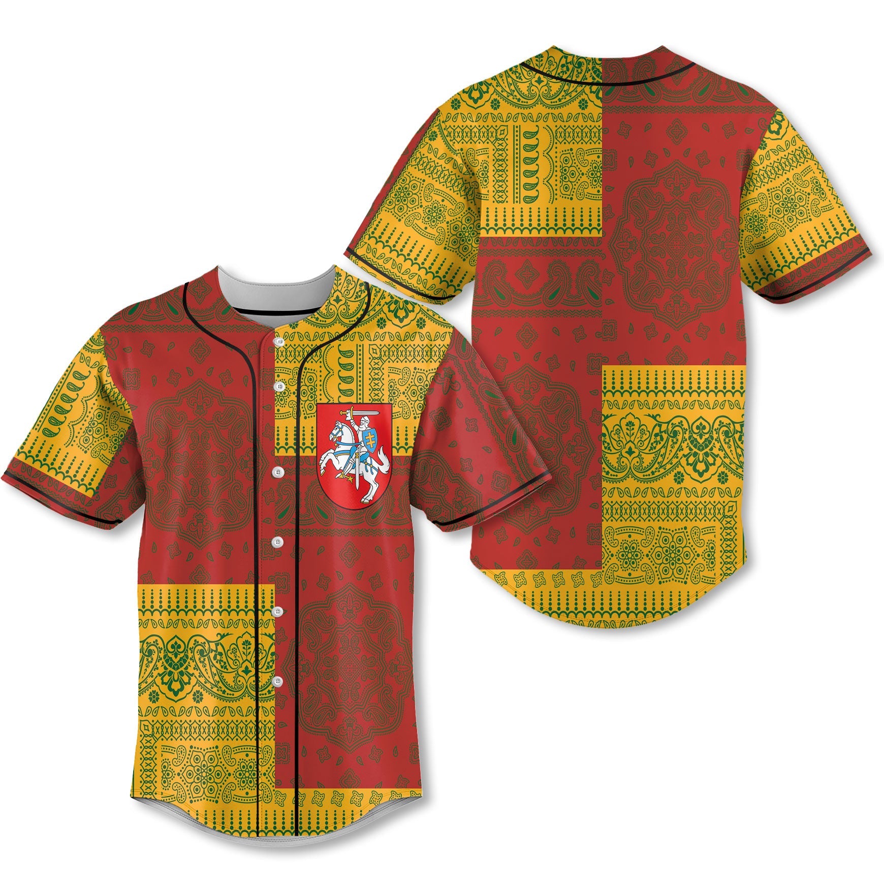 Lithuania Baseball Jersey Flag And Paisley Basic Style 1