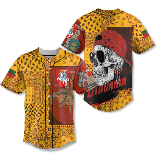 Lithuania Baseball Jersey Paisley Flag And Skull Style 1