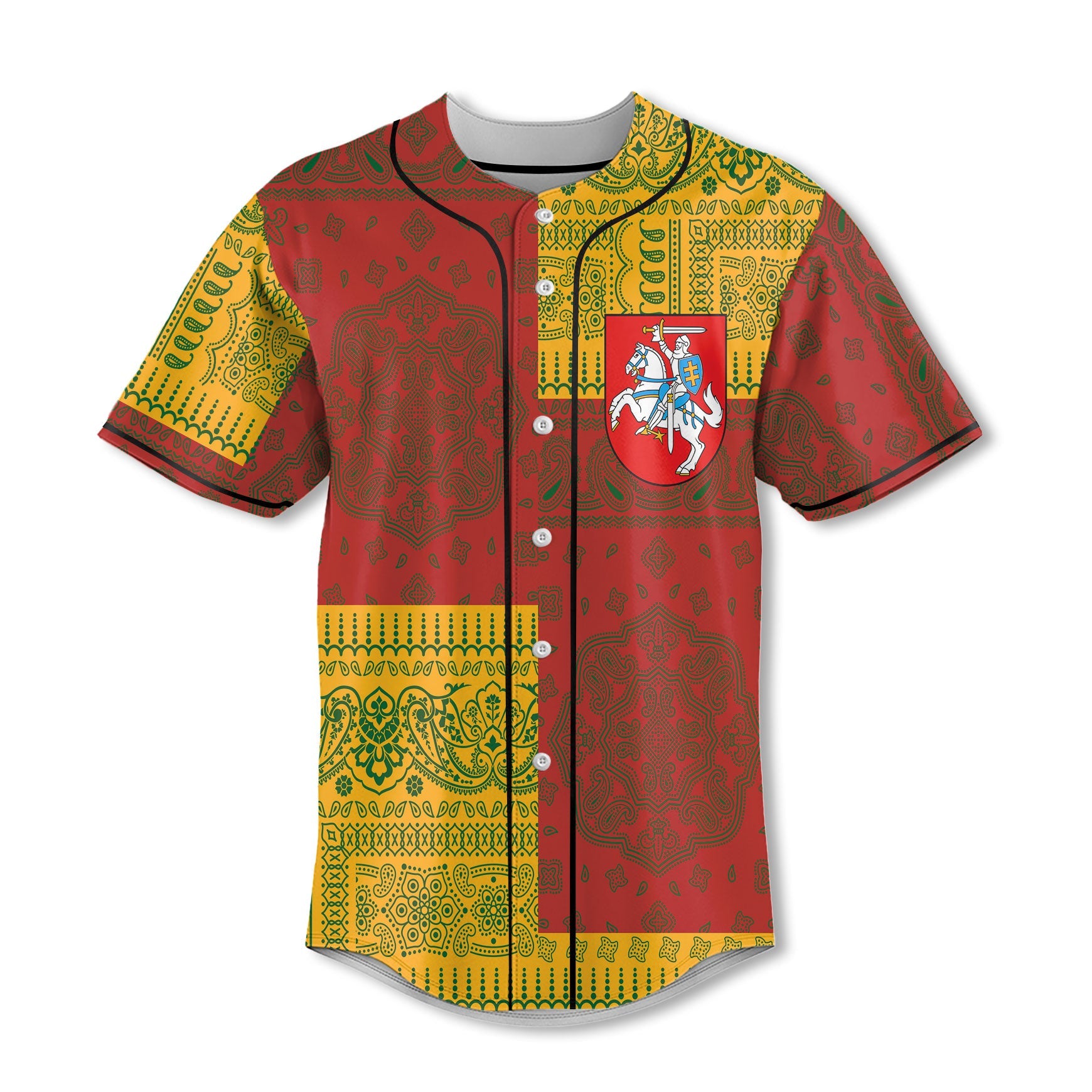 Lithuania Baseball Jersey Flag And Paisley Basic Style 2