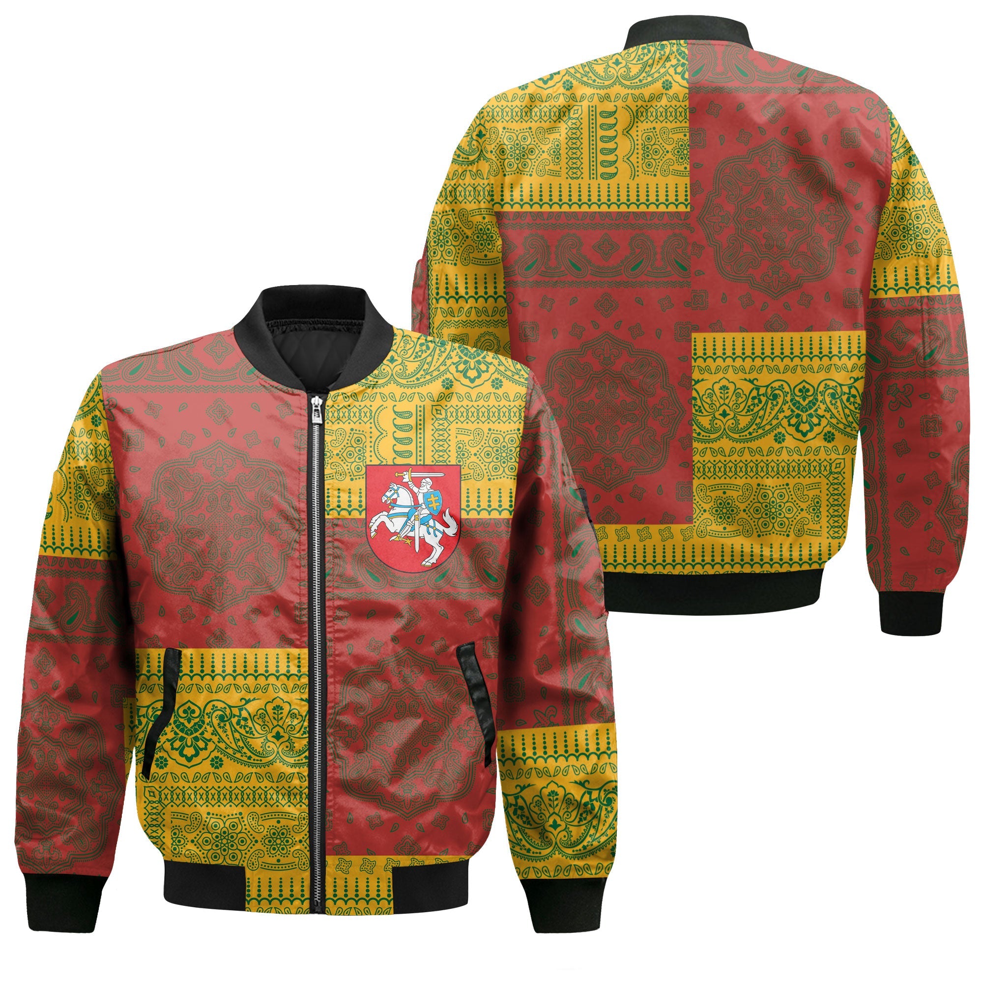 Lithuania Bomber Jacket Flag And Paisley Basic Style 1