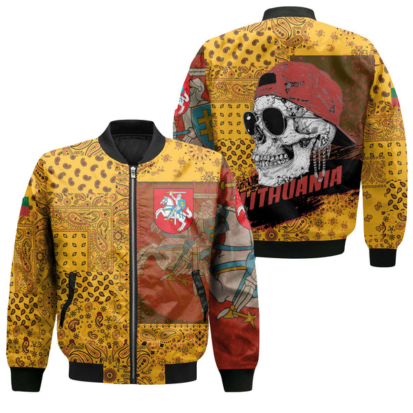 Lithuania Bomber Jacket Paisley Flag And Skull Style 1