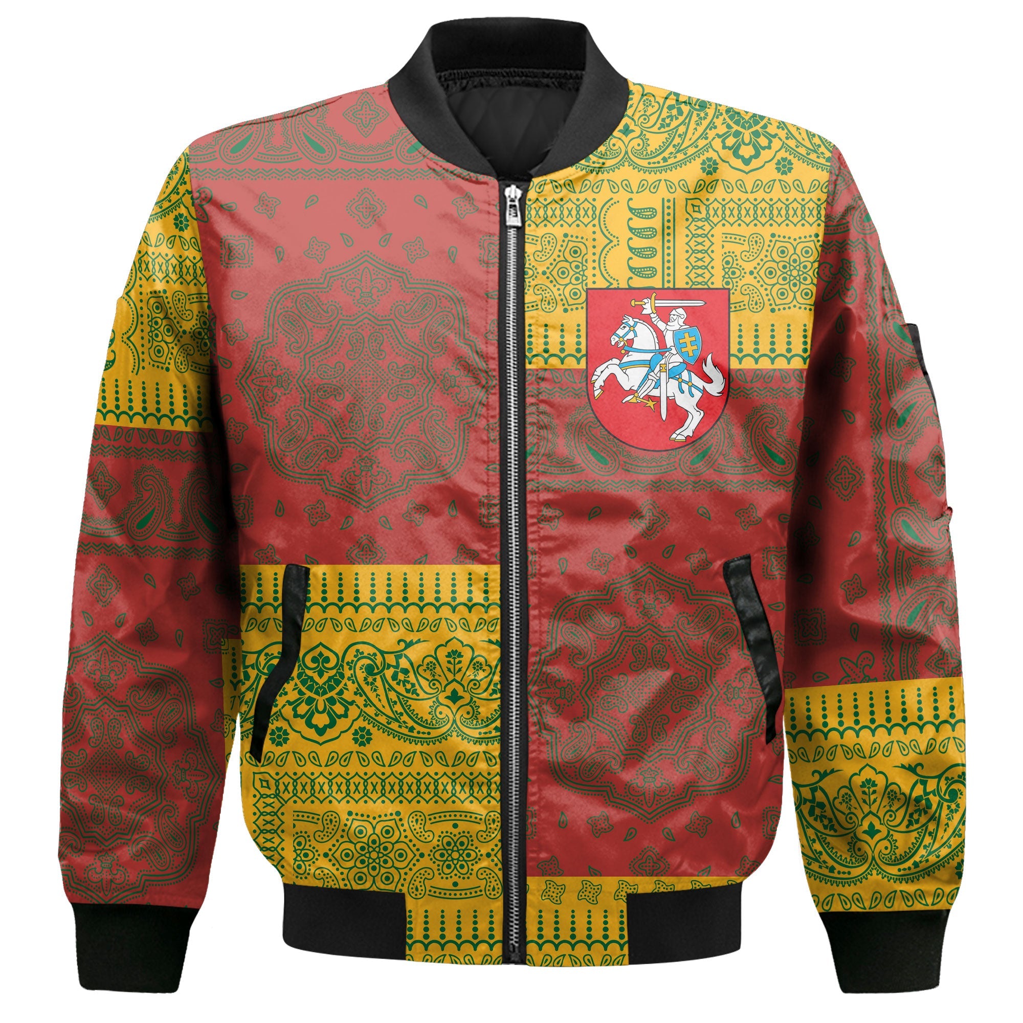 Lithuania Bomber Jacket Flag And Paisley Basic Style 2