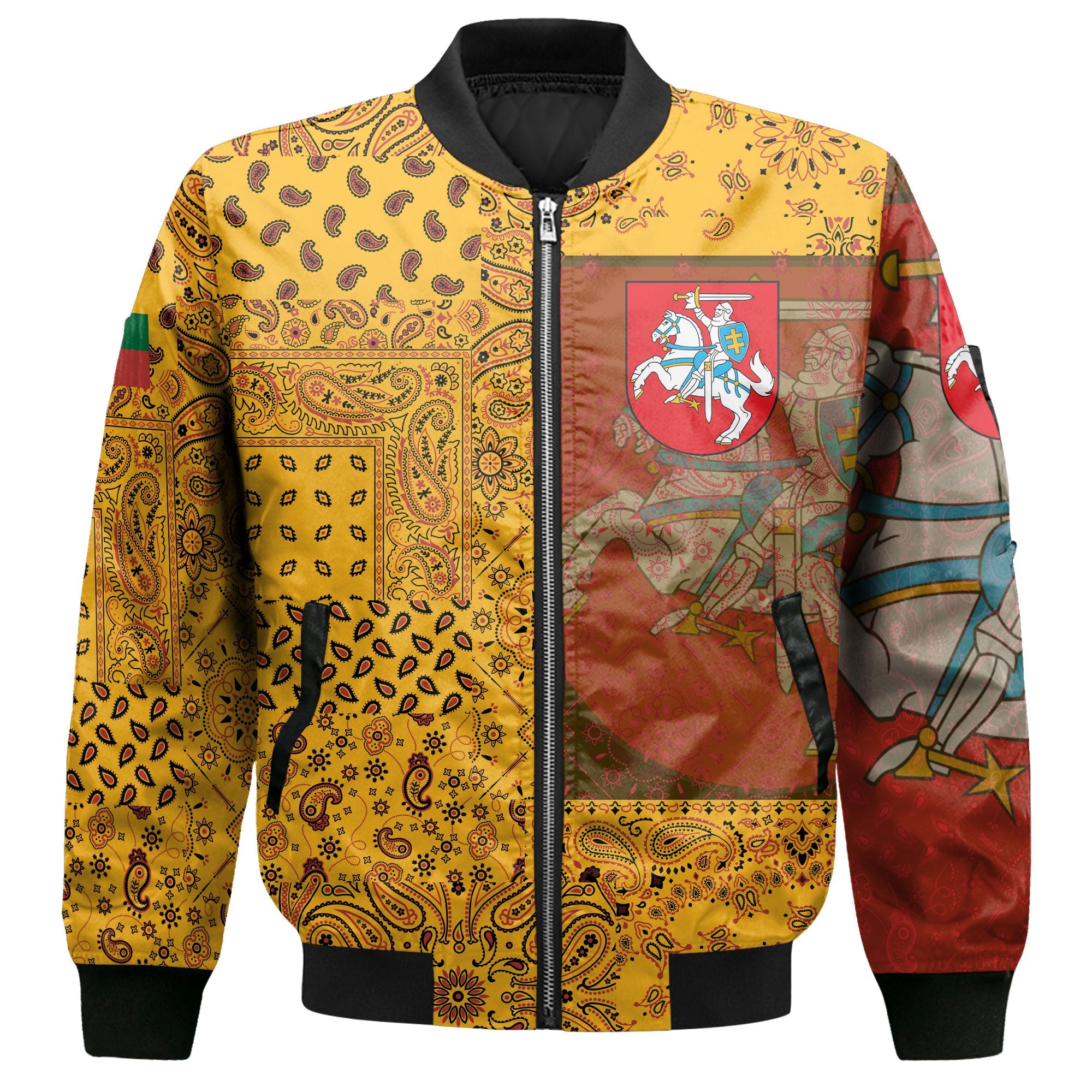 Lithuania Bomber Jacket Paisley Flag And Skull Style 2