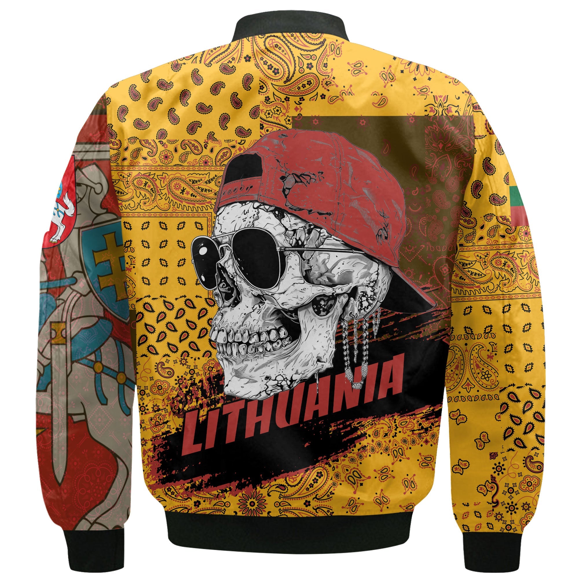 Lithuania Bomber Jacket Paisley Flag And Skull Style 3