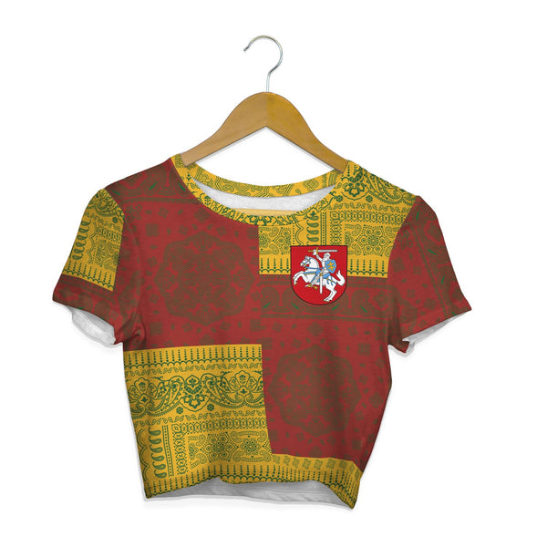 Lithuania Croptop T Shirt Flag And Paisley Basic Style 1