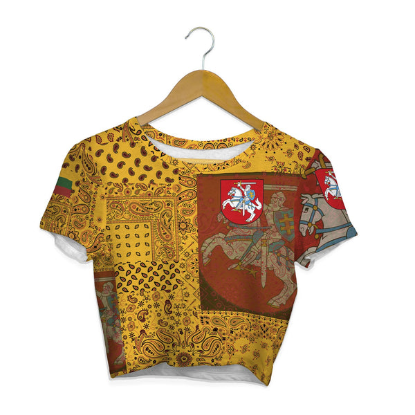 Lithuania Croptop T Shirt Paisley Flag And Skull Style 1