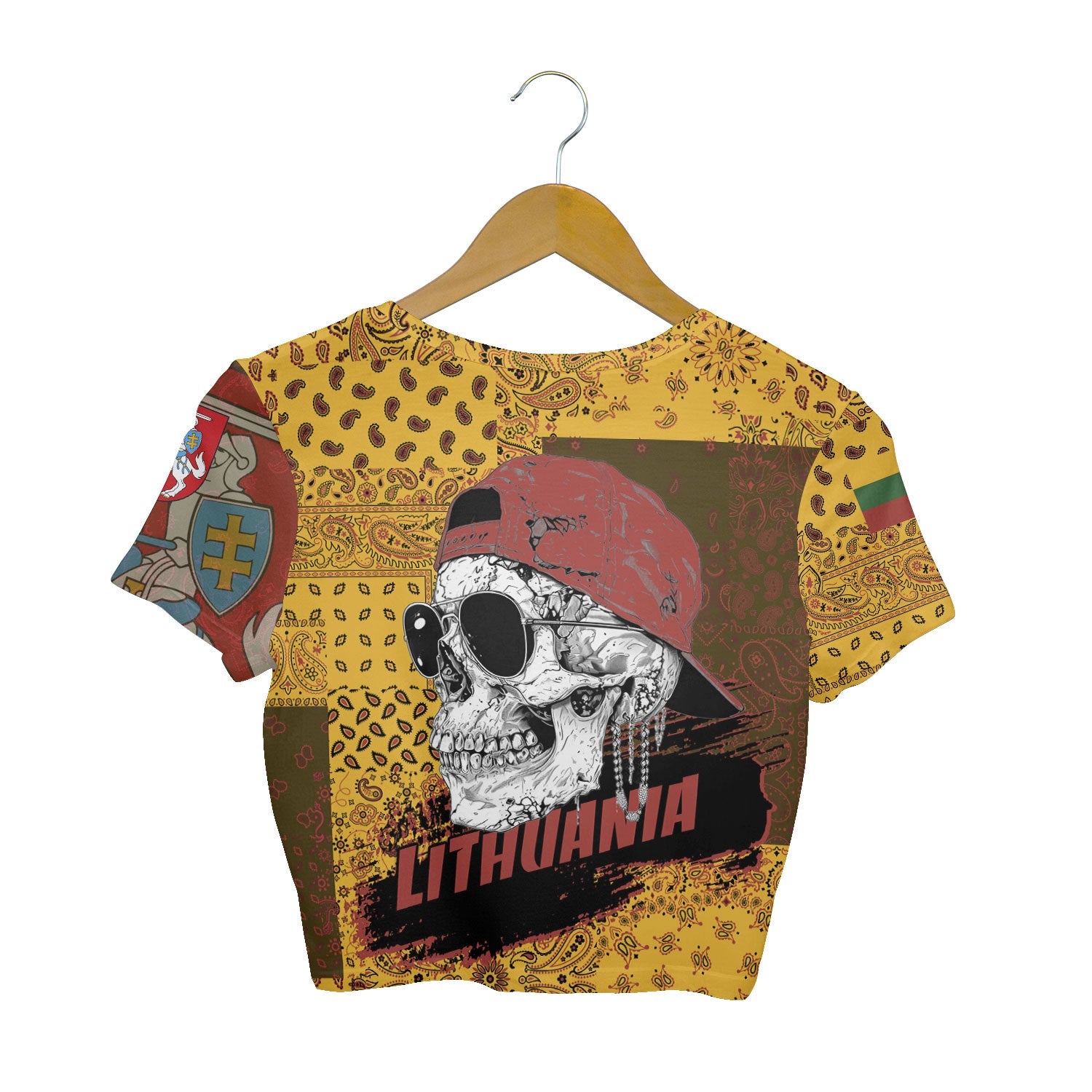 Lithuania Croptop T Shirt Paisley Flag And Skull Style 2