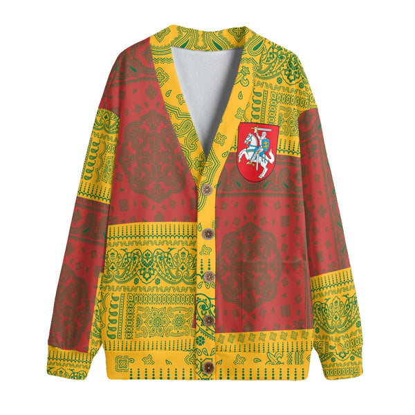 Lithuania Fleece Cardigan Flag And Paisley Basic Style 1