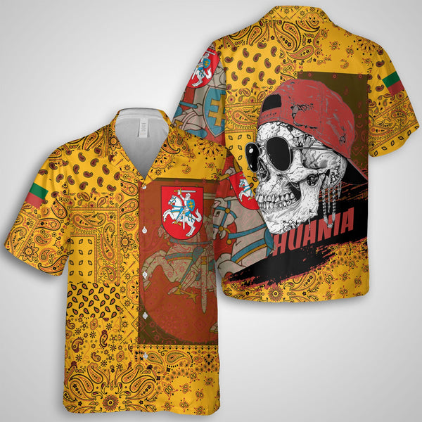 Lithuania Hawaiian Shirt Paisley Flag And Skull Style 1