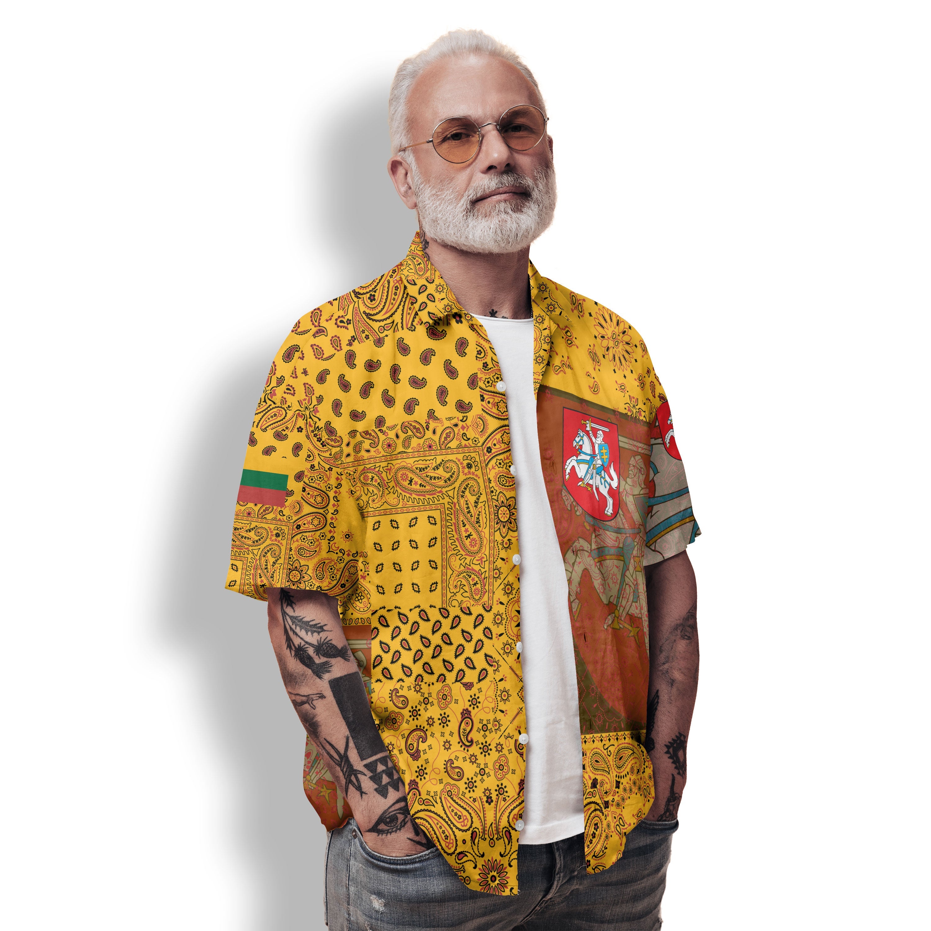 Lithuania Hawaiian Shirt Paisley Flag And Skull Style 2