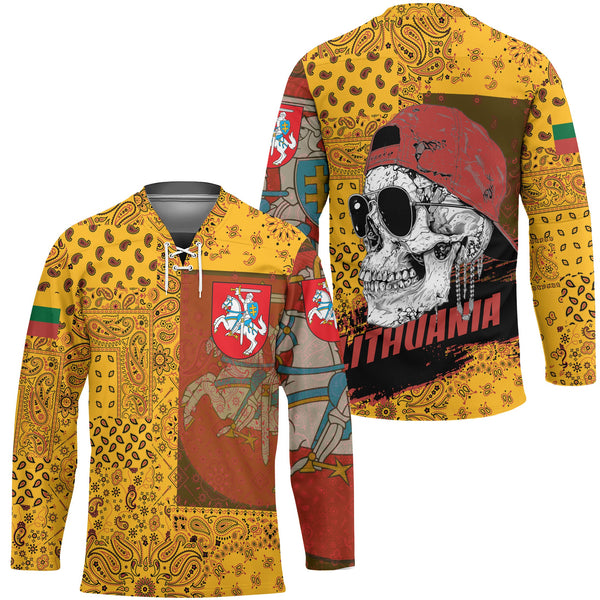 Lithuania Hockey Jersey Paisley Flag And Skull Style 1