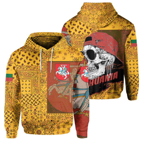 Lithuania Hoodie Paisley Flag And Skull Style 1