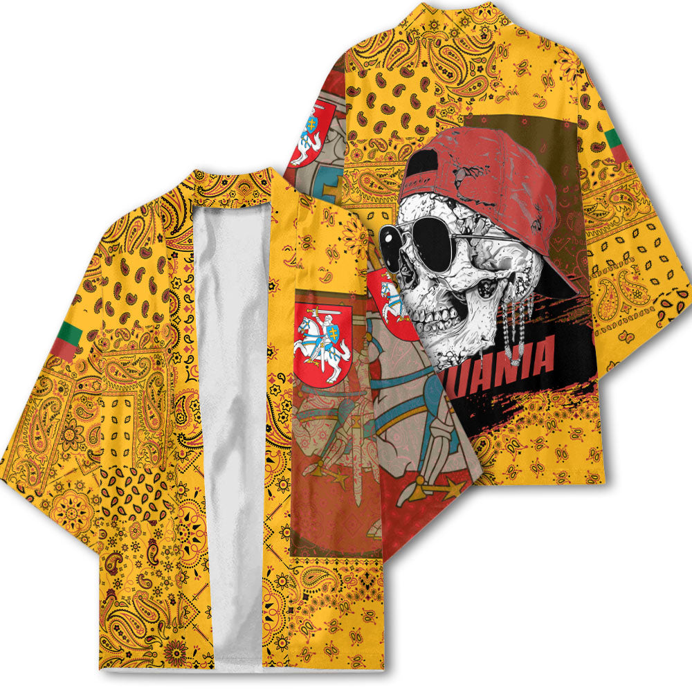 Lithuania Kimono Paisley Flag And Skull Style 2