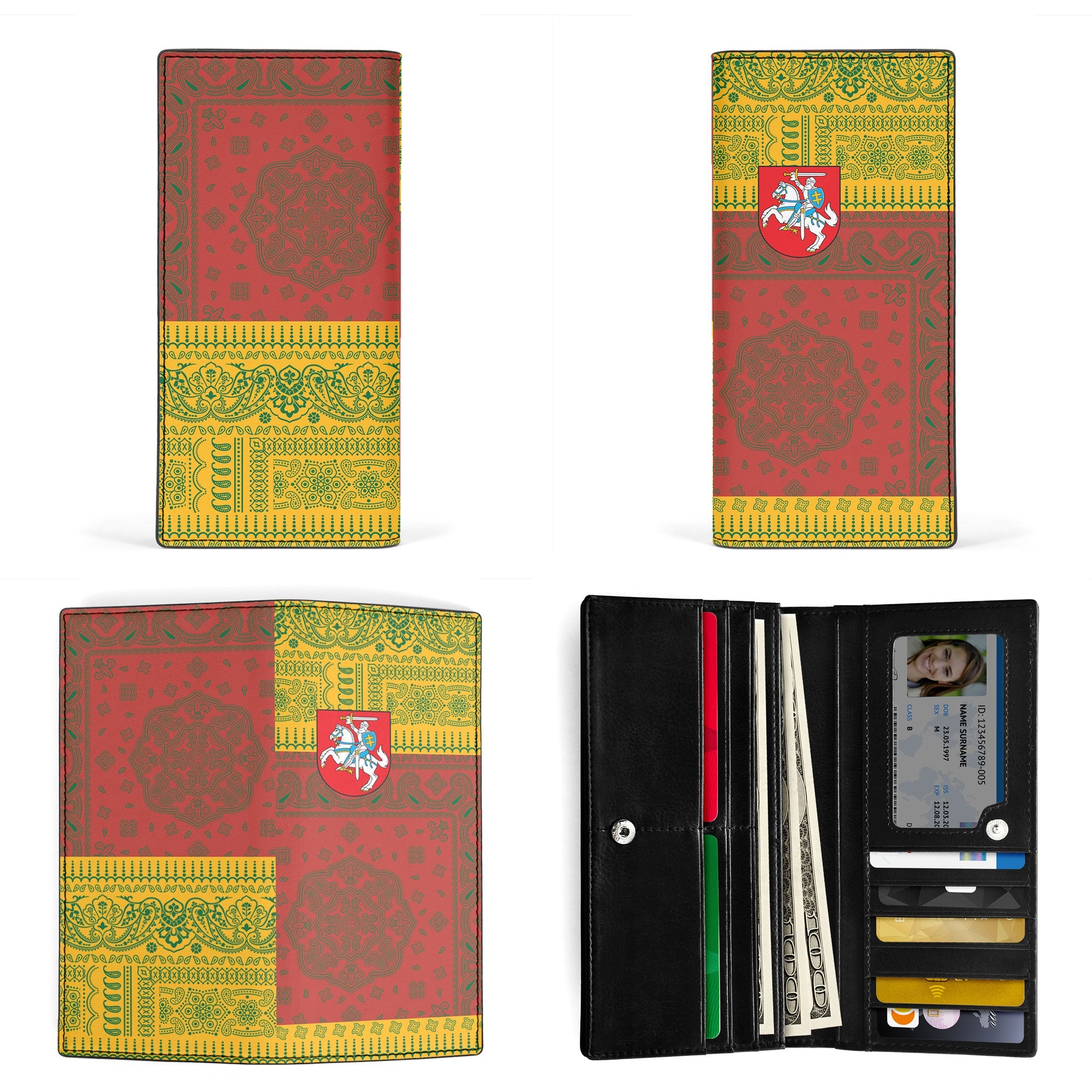 Lithuania Leather Wallet Flag And Paisley Basic Style 3