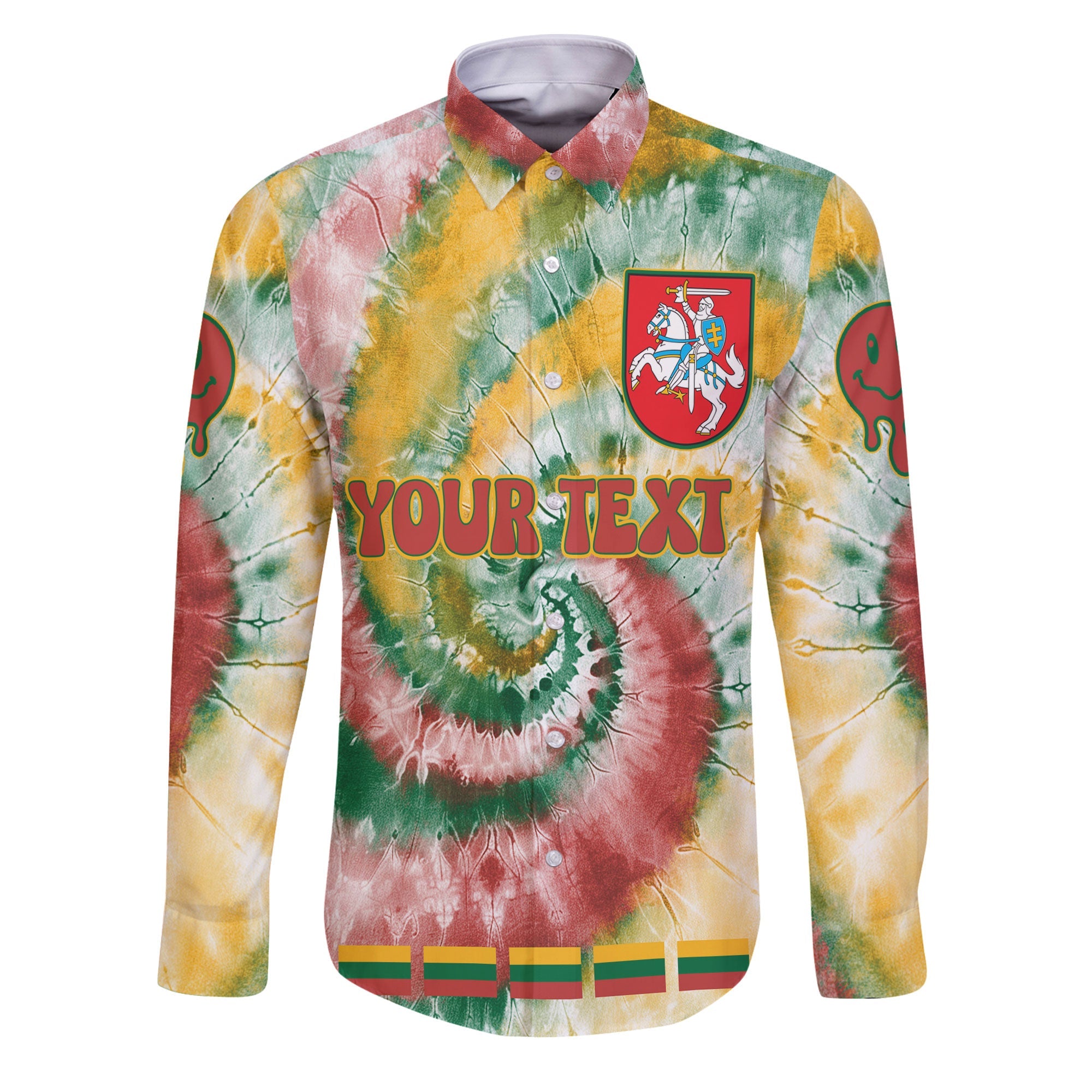 Lithuania Long Sleeve Button Shirt Custom Tie Dye Style 1