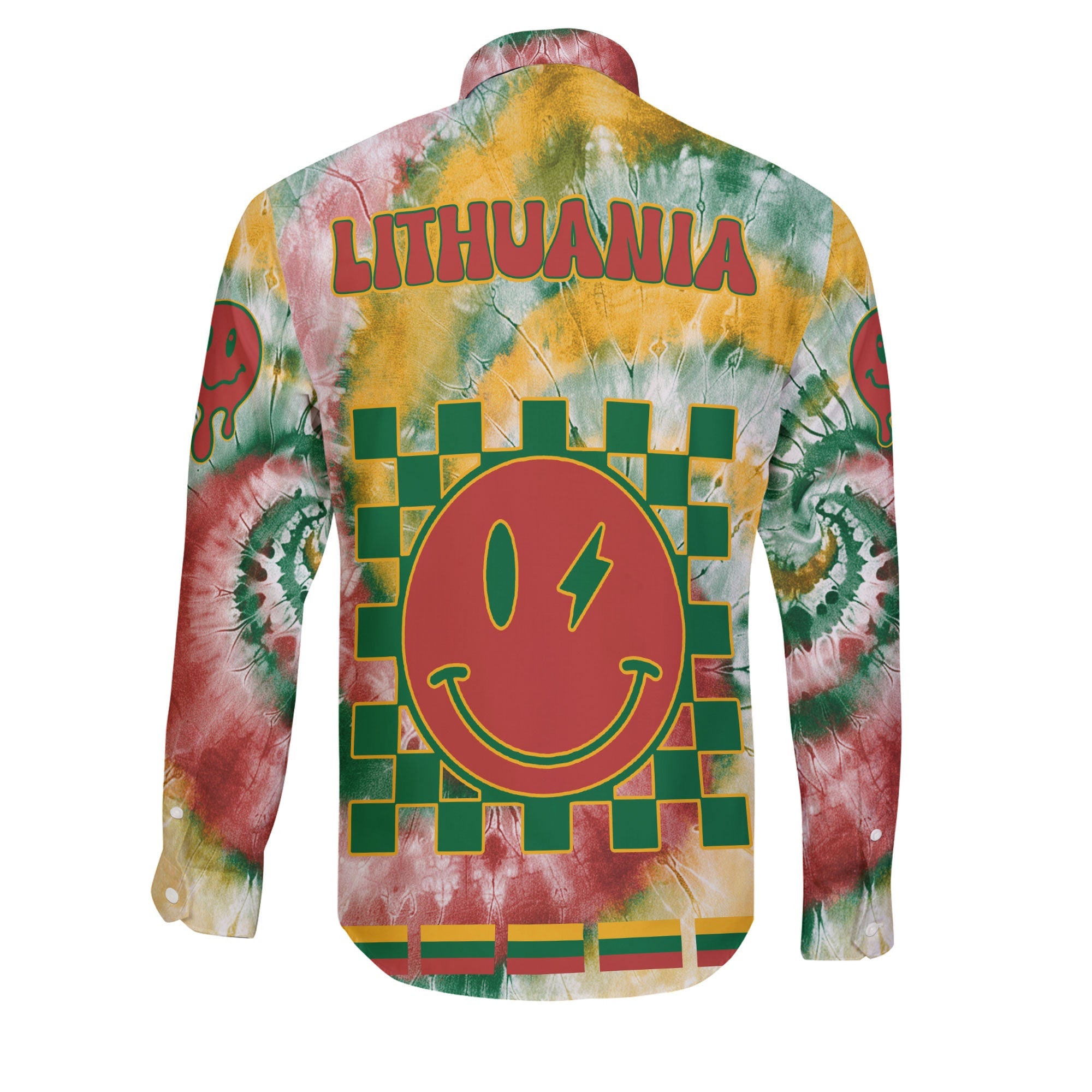 Lithuania Long Sleeve Button Shirt Custom Tie Dye Style 2