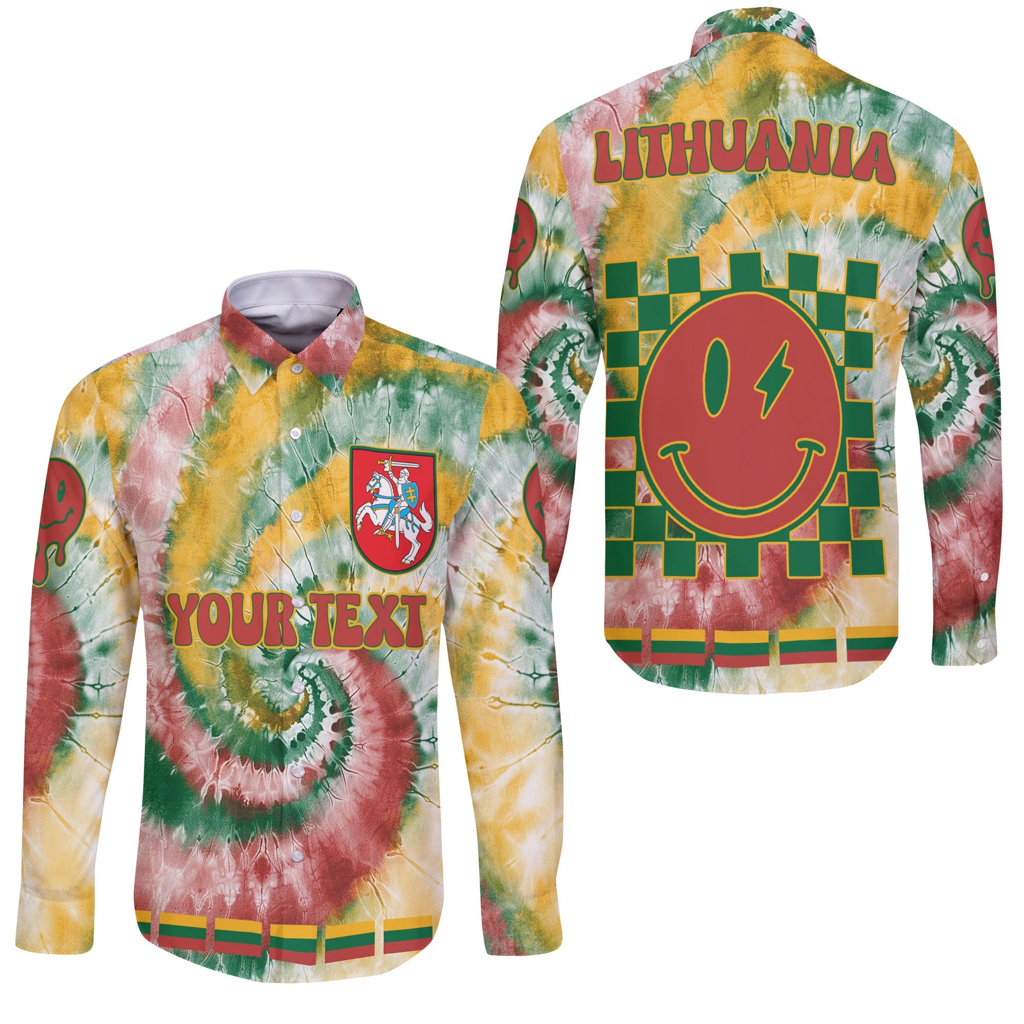 Lithuania Long Sleeve Button Shirt Custom Tie Dye Style 3