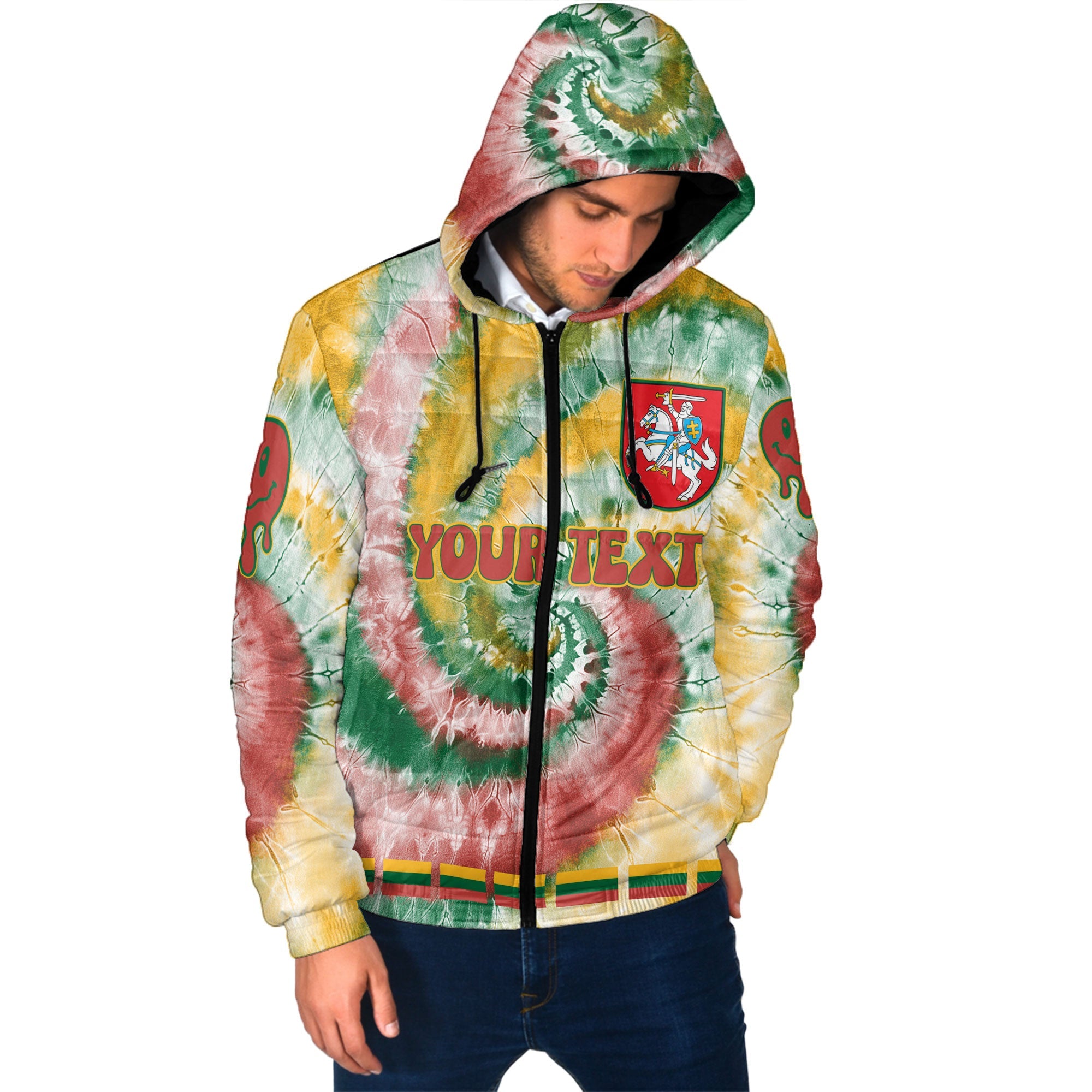 Lithuania Men Hooded Padded Jacket Custom Tie Dye Style 2