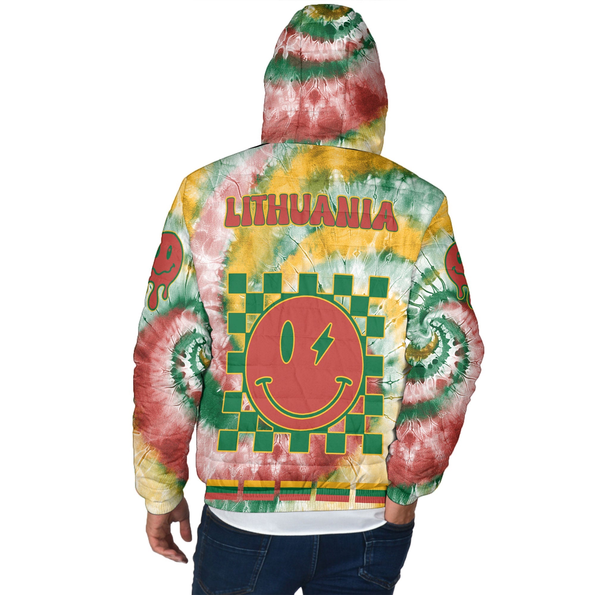 Lithuania Men Hooded Padded Jacket Custom Tie Dye Style 3