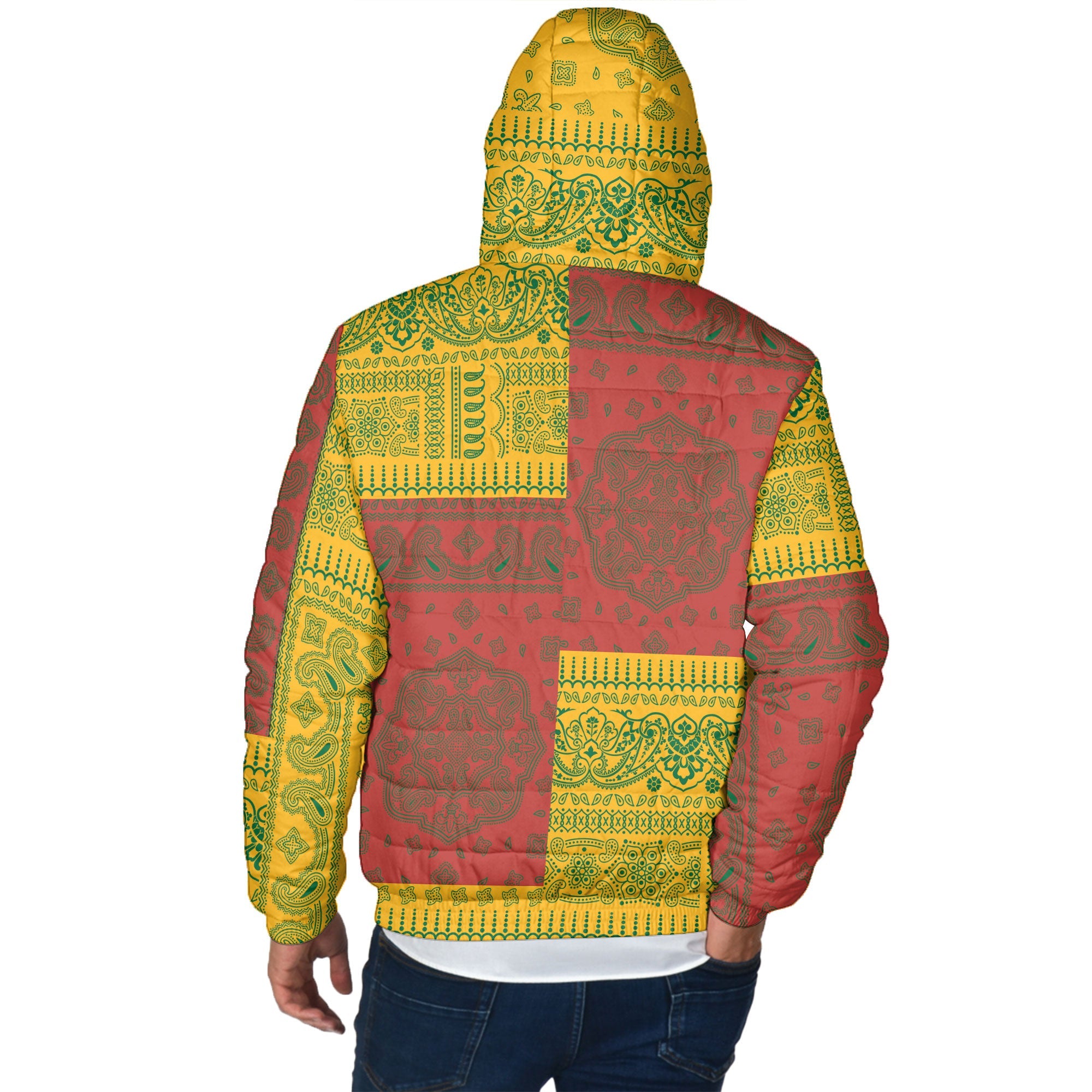 Lithuania Men Hooded Padded Jacket Flag And Paisley Basic Style 3