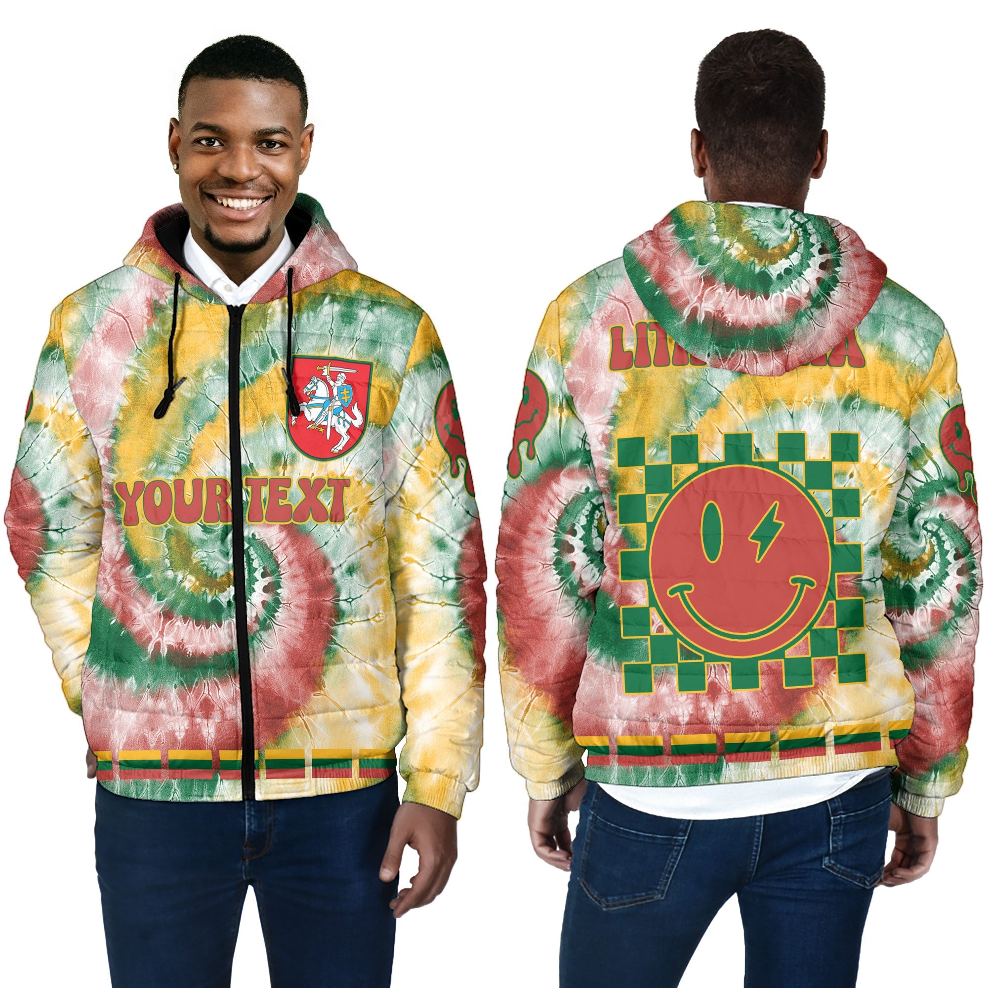 Lithuania Men Hooded Padded Jacket Custom Tie Dye Style 4