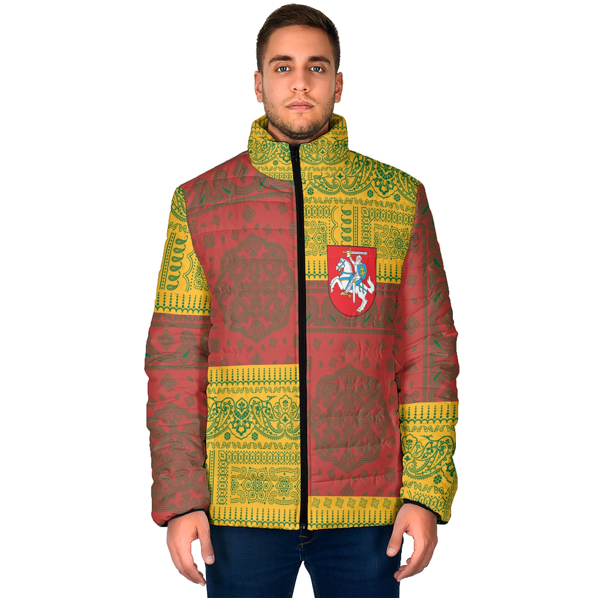 Lithuania Men Padded Jacket Flag And Paisley Basic Style 1