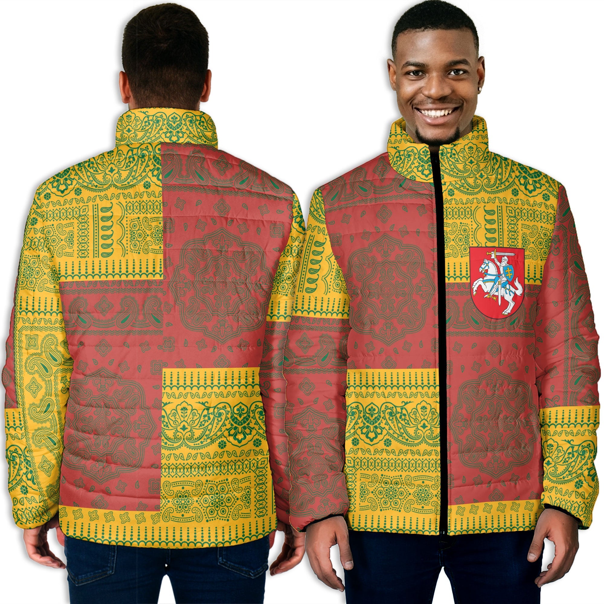 Lithuania Men Padded Jacket Flag And Paisley Basic Style 3