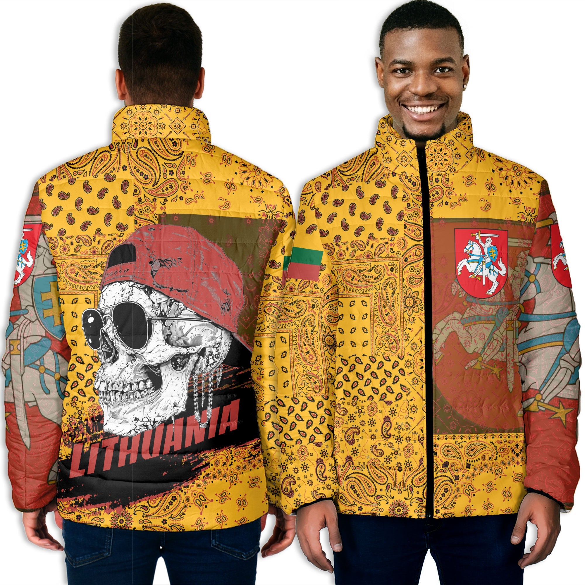 Lithuania Men Padded Jacket Paisley Flag And Skull Style 3