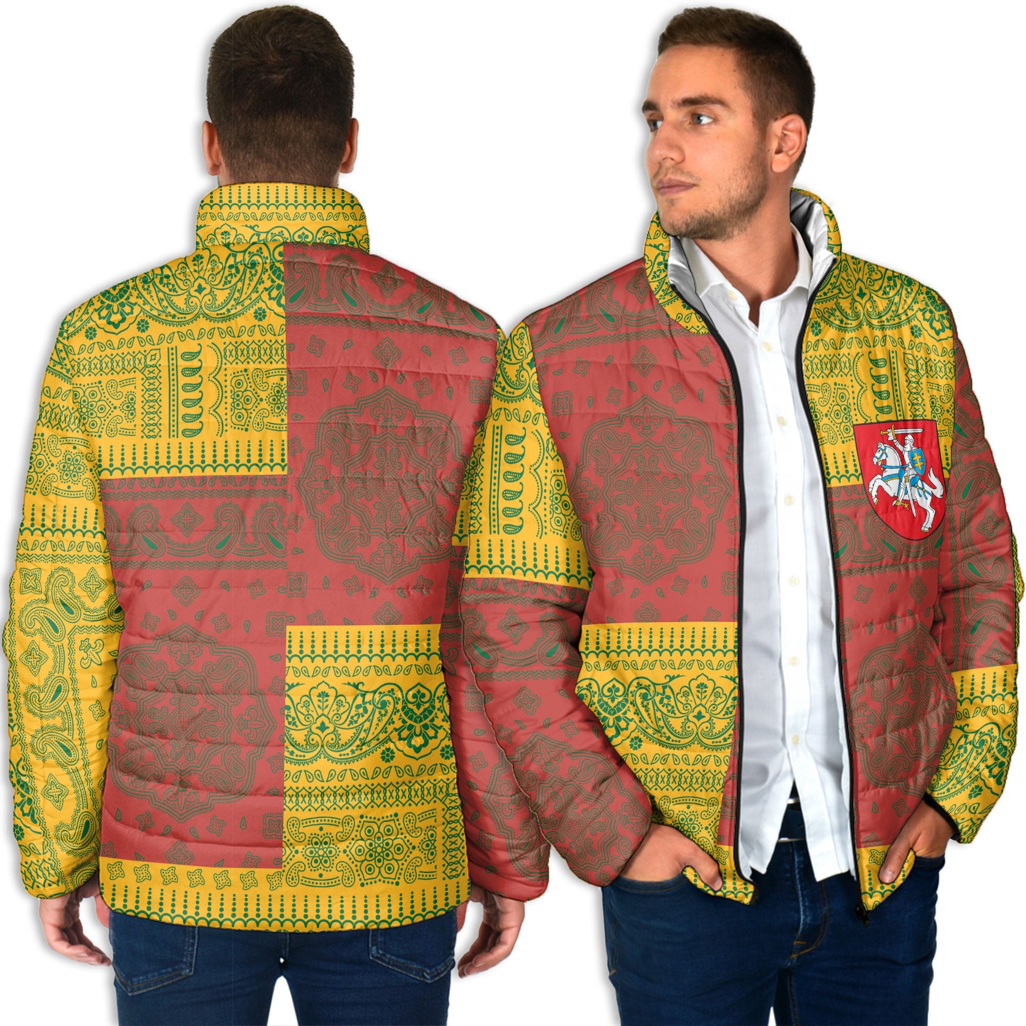 Lithuania Men Padded Jacket Flag And Paisley Basic Style 4