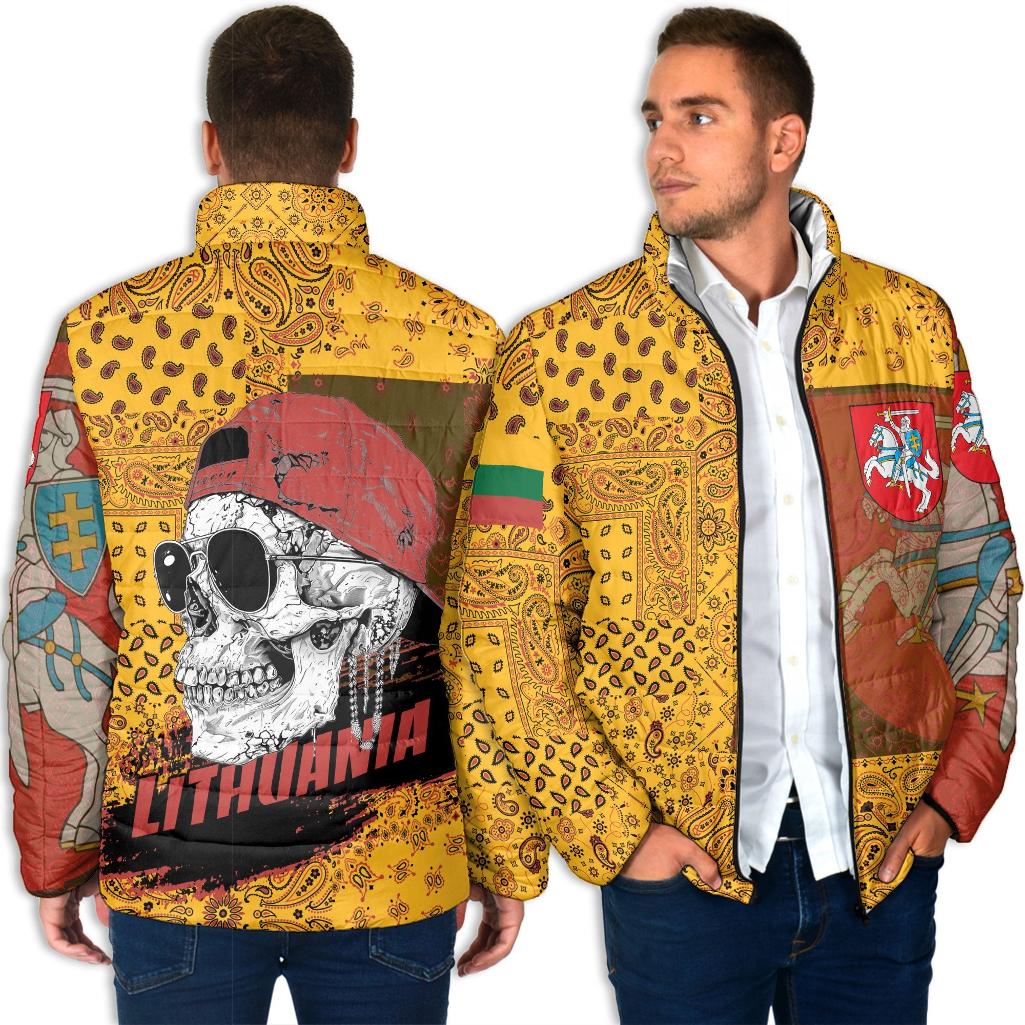 Lithuania Men Padded Jacket Paisley Flag And Skull Style 4