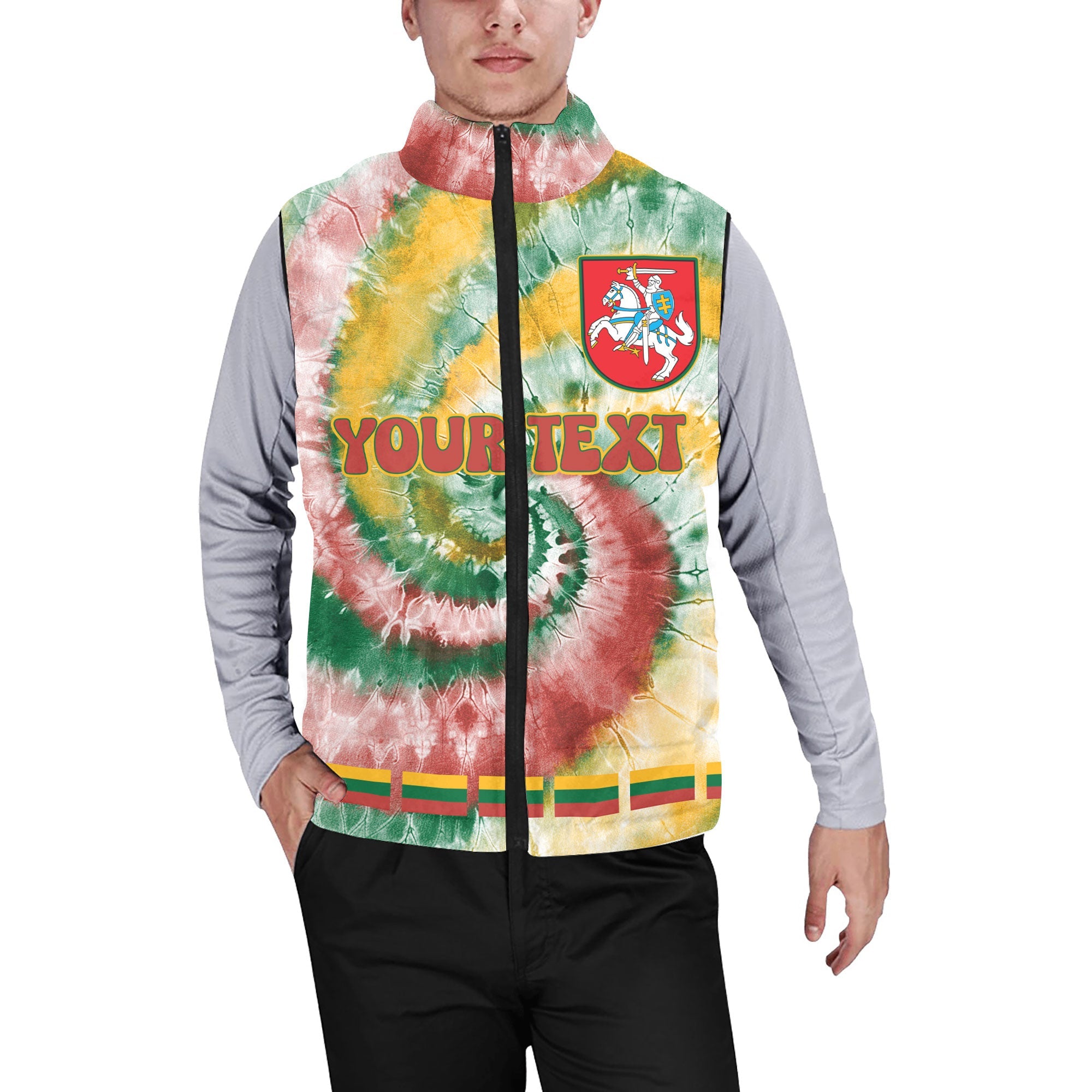 Lithuania Men Padded Jacket Vest Custom Tie Dye Style 1