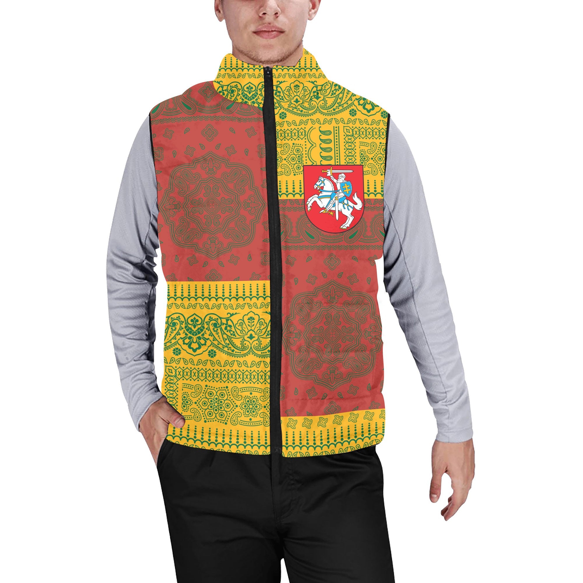 Lithuania Men Padded Jacket Vest Flag And Paisley Basic Style 1