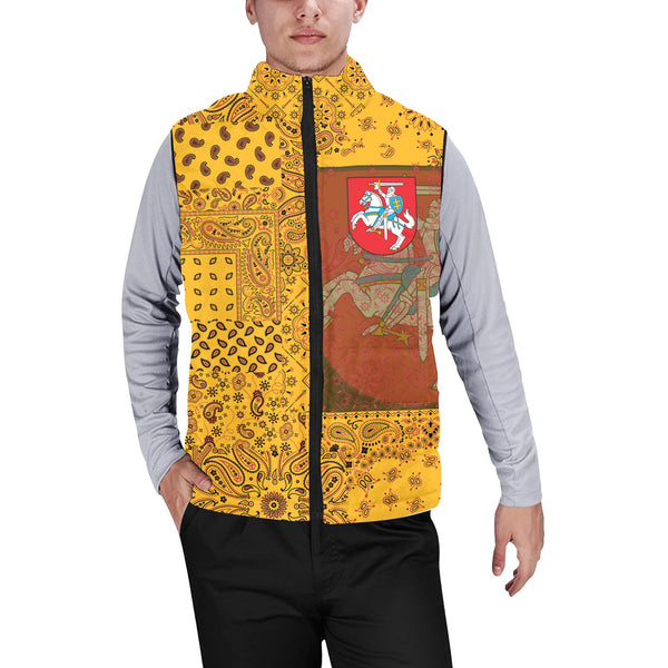 Lithuania Men Padded Jacket Vest Paisley Flag And Skull Style 1