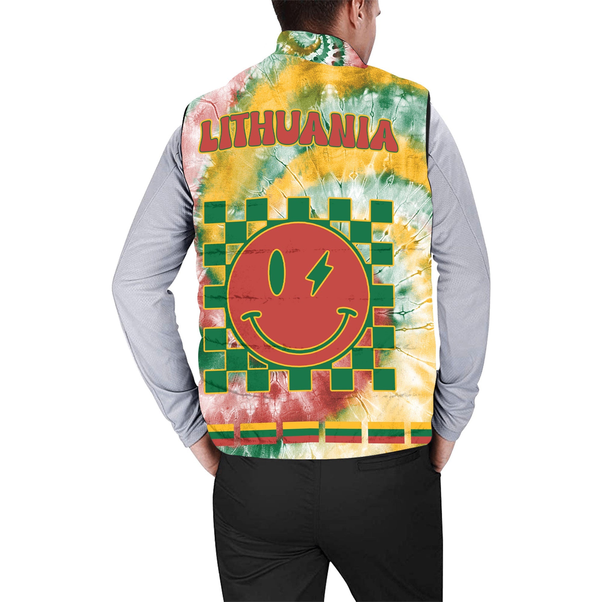 Lithuania Men Padded Jacket Vest Custom Tie Dye Style 2