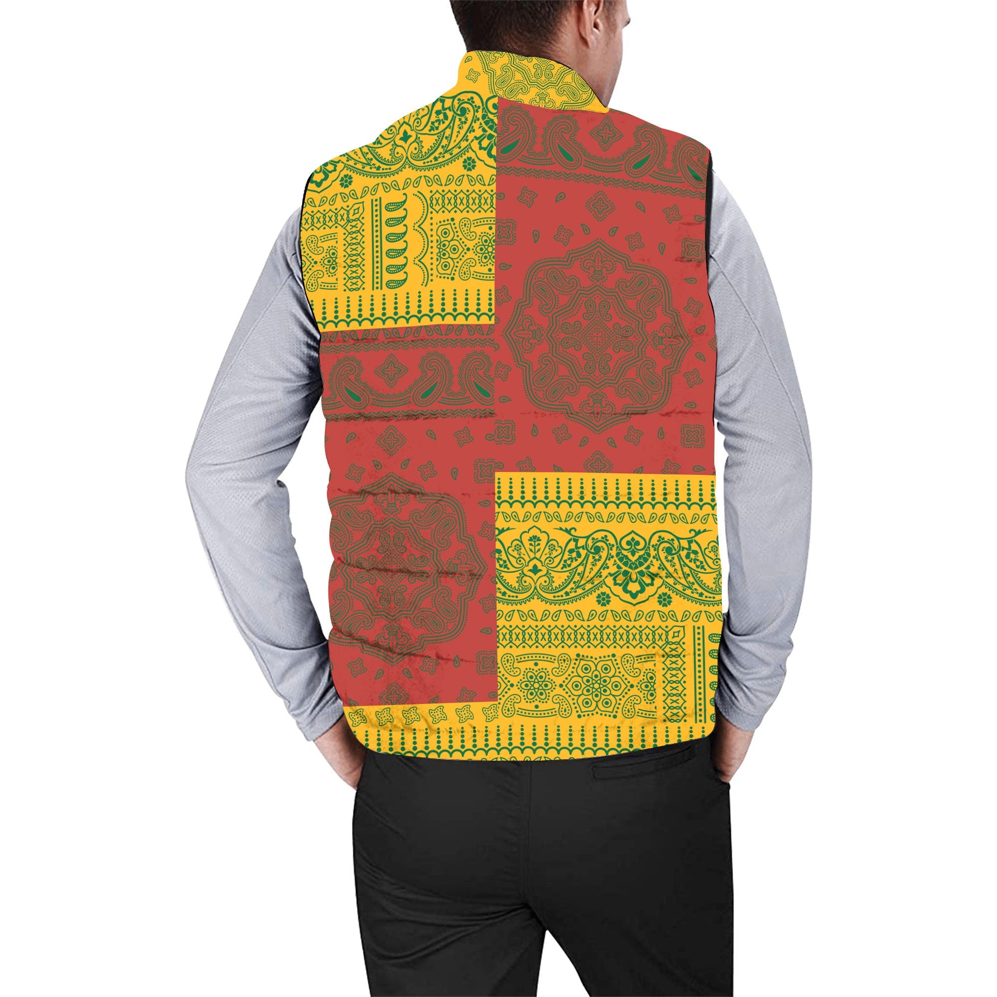 Lithuania Men Padded Jacket Vest Flag And Paisley Basic Style 2