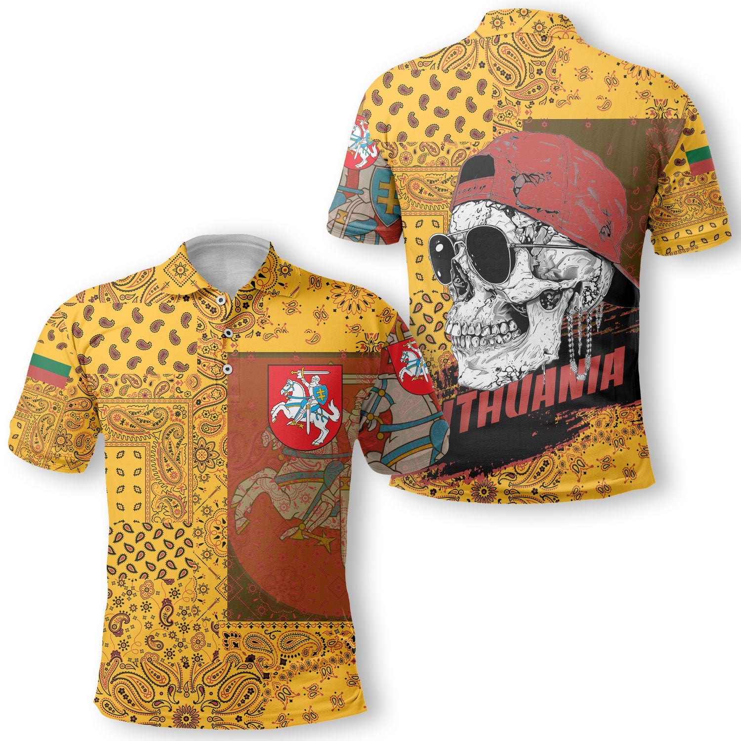 Lithuania Polo Shirt Paisley Flag And Skull Style 1