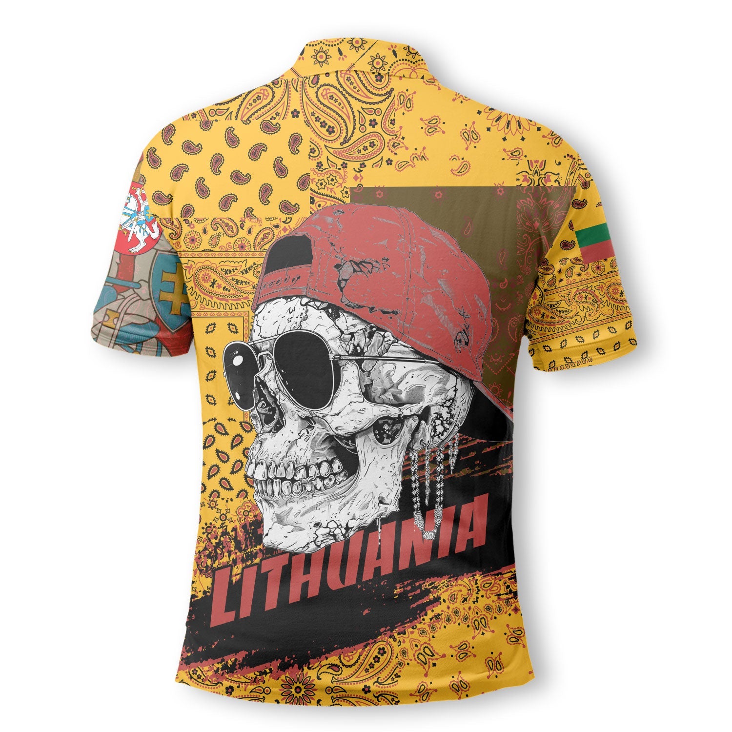 Lithuania Polo Shirt Paisley Flag And Skull Style 3