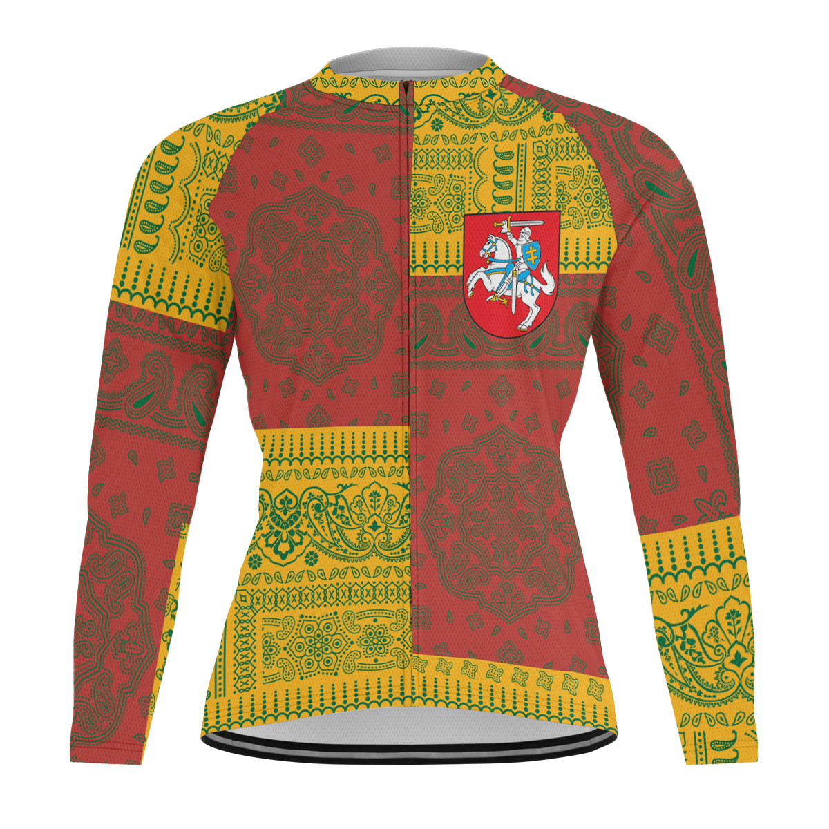 Lithuania Raglan Men Cycling Jersey Long Sleeve Flag And Paisley Basic Style 1