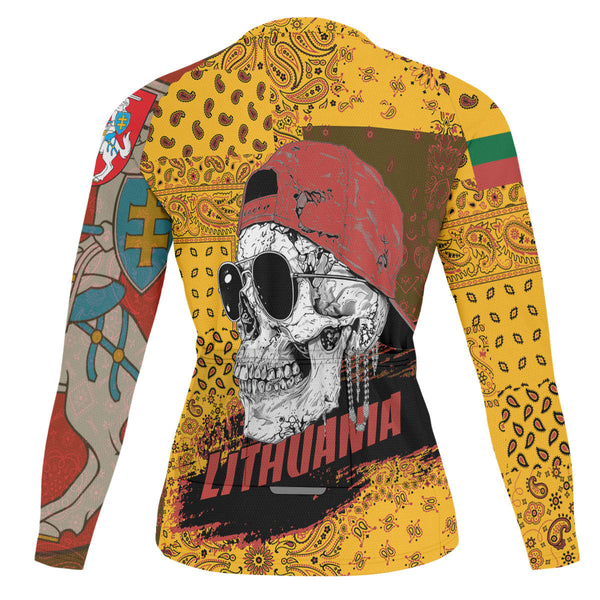 Lithuania Raglan Men Cycling Jersey Long Sleeve Paisley Flag And Skull Style 2